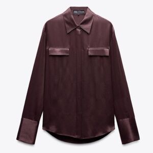 Zara Burgundy SATIN EFFECT POCKET SHIRT ZW COLLECTION